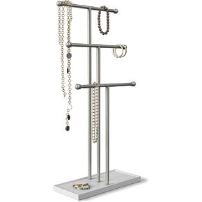 Umbra Hanging Organizer – 3 Tier Table Top Necklace Holder, Box Display with Jewelry Tray Base, Steel, White/Nickel in Kuwait