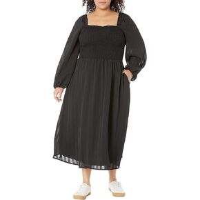 Madewell Plus Emine Long Sleeve Ruched Lucie Midi Dress - Seersucker Stripe