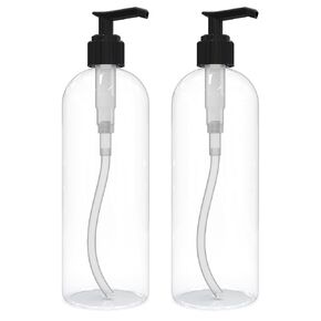 BRIGHTFROM Empty Lotion Pump Bottles, 16 OZ BPA-Free Refillable Plastic Containers, PETE1 Clear, Great for - Soap, Shampoo, Lotions, Liquid Body Soap, Creams and Massage Oil's - 2 PACK (Black)