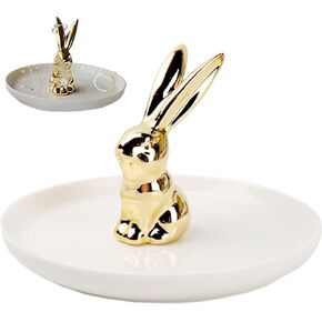 بيكومي حامل خاتم على شكل ارنب مطلي بالذهب، صينية مجوهرات، حامل خواتم للخطوبة والزفاف، حامل خواتم بتصميم ارنب ذهبي لتزيين غرفة المعيشة والحمام in Kuwait