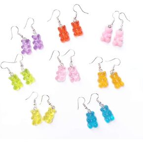 Gummy Bears Earring Set Cute Colorful Candy Color Twinkling Bear Animal Drop Dangle Earring Stud for Women Girls Jewelry