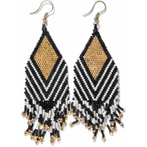 INK + ALLOY Women's Beaded Boho Earrings- Dottie Luxe Medium Fringe Dangling Art Deco Statement Earrings, Unique Handmade Jewelry for the Modern Bohemian, 3.5-Inch Length
