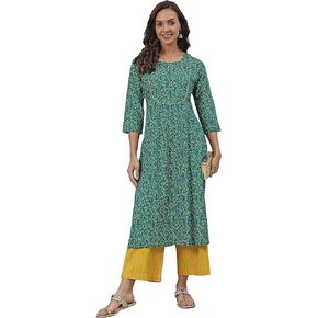Janasya Women's Day Green Cotton Kurta For Women