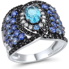 Santuzza 925 Sterling Silver Gemstone Wide Ring Glass White Cubic Zirconia Ring for Women