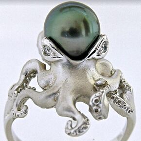 KOICCVQQ 925 Sterling Silver Cultured Pearl Ring Fashion Personality Jewelry Gifts Punk Gothic Exaggerated Spirit Hand Made Quality Animal Octopus Tentacles Pearl Pirate Female Ring (Size 10)