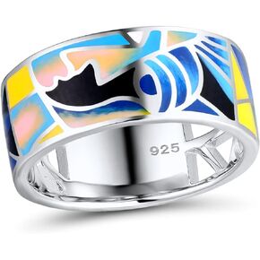 Santuzza 925 Sterling Silver Ring Handmade Enamel Face Pattern Ring for Women