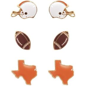 Rosemarie Collections Women's Game Day College Football Enamel Set Of 3 Pairs Collegiate Fashion Stud Earrings