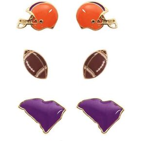 Rosemarie Collections Women's Game Day College Football Enamel Set Of 3 Pairs Collegiate Fashion Stud Earrings