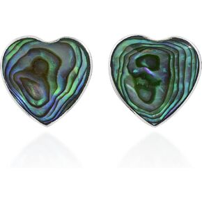 AeraVida Heart Shaped Green Inlay Abalone Shell Sterling Silver Post Earrings | Casual Chic Post Earrings for Women | Gift for Daughter, Mother’s Day, Gift for HER, Statement Fashion