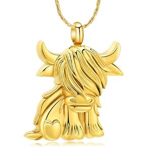constantlife Highland Cow Urn Necklace for Ashes Human Pet Cremation Jewelry for Ashes Funeral Keepsake Loved Ones Memorial Pendant Gift for Women Men