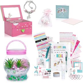 مجموعة هدايا Amitié Lane Unicorn للبنات - تتضمن صندوق مجوهرات موسيقي ومجموعة يوميات ومجموعة Unicorn Terrarium in Kuwait