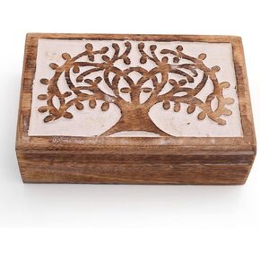 Great Birthday Gifts Handmade Decorative Wooden Jewelry Box Tree Of Life Carving Jewelry Organizer Keepsake Box Treasure Chest Trinket Holder Watch Box Storage Lock Box Housewarming