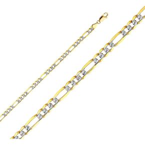 Sonia Jewels 14k White and Yellow Gold Two Tone Lobster Claw Clasp Figaro White Pave Chain Necklace