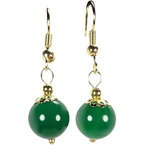 أقراط متدلى من حجر اليشم الأخضر الطبيعي للنساء الفتيات - أقراط قطرة مطلية بالذهب 18 قيراط in Kuwait