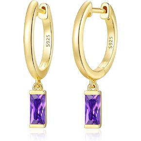 14K Gold Plated Drop Earrings, LOUISA SECRET Sterling Silver Dangle Earrings for Women, Dainty Birthstone Earrings with Zirconia, Anniversary Birthday Wedding Christmas Jewelry Gift for Girls Mom