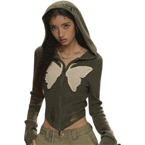 Y2k Sweaters Aesthetic Butterfly Shirt Goth Knit Fitted Long Sleeve Tops Y2k Fashion Vintage Fall Clothes for Women
