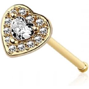 Pierced Owl 20GA 316L Stainless Steel CZ Crystal Paved Heart Nose Bone Stud