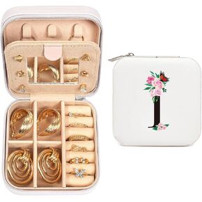 Travel Jewelry Case Organizer, A Initial Small Jewelry Box for Women Personalized Jewelry Organizer Ring Necklace Earring Jewelry Holder Birthday Gifts for Teen Girls (White, Plain)