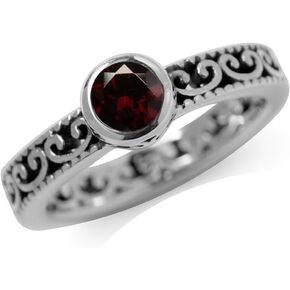 Silvershake Genuine Birthstone Gemstone 925 Sterling Silver Eternity Style Stackable Filigree Ring