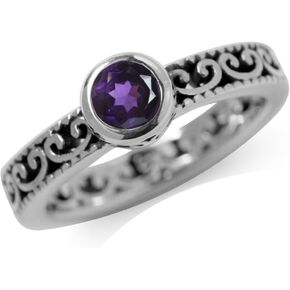 Silvershake Genuine Birthstone Gemstone 925 Sterling Silver Eternity Style Stackable Filigree Ring in Kuwait