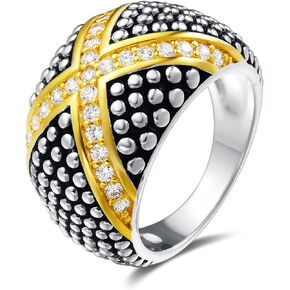 UNY JEWEL Jewelry Pave Dots X Bar Two Tone Ring with Pave CZ Unique Design With Sparkling Stones Perfect For Women's Fashion
