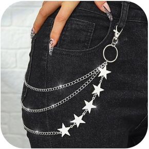 Zehope Punk Layered Pants Chain Sliver Star Jean Chain Goth Party Wallet Chain for Women and Girls