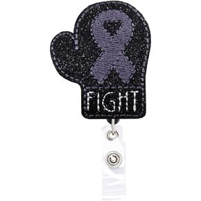 Brain Cancer Awareness Sparkle Glitter Retractable Name Card Badge Holder Reel with Alligator Clip, 24 inches Thick Pull Cord