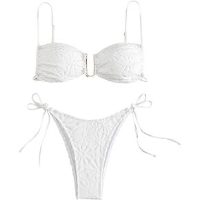 SweatyRocks Women's 2 Piece Bathing Suit Spaghetti Strap Link Tie Side High Cut Bikini Set Swimsuit