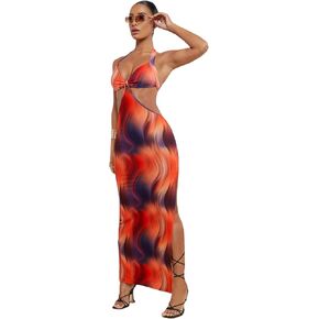 Floerns Women's Cut Out Twist Front Sleeveless Tie Back Bodycon Long Dress
