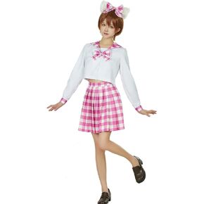 haikyuu Women Janpanese School Girl Uniform Sailor Cosplay Costume Girls Idol Uniform Pink Plaid Skirt