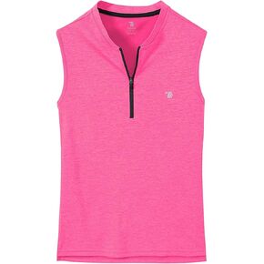BGOWATU Women's Golf Polo Shirts Sleeveless Zip Up Collarless UPF 50+ Tennis T-Shirt Lightweight Quick Dry