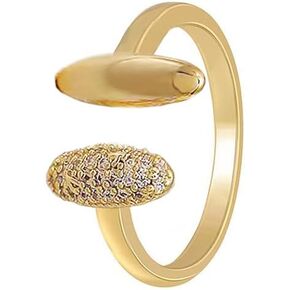 Fashion Oval Gold Ring for Women Girls Cubic Zirconia Crystal Wedding Stacking Open Rings Adjustable Extendable Statement Finger Band Dainty Gift for Mom Girlfriend Promise Birthday Party Jewelry