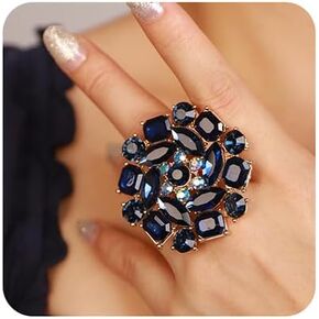 Xerling Red Rhinestone Big Flower Rings Women Crystal Cocktail Party Rings Bridal Wedding Prom Ring Aesthetic Costume Rings for Teens
