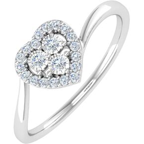 FINEROCK 1/10 Carat Diamond Heart Shaped Ring in 10K Solid Gold - IGI Certified