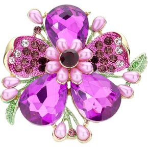 Rosemarie Collections Women's Stunning Statement Crystal Teardrop And Pave Petals With Simulated Pearl Flower Large Stretch Cocktail Ring