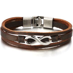 Infinity Love Number 8 Interwoven Brown Genuine Leather Bracelet for Men and Women