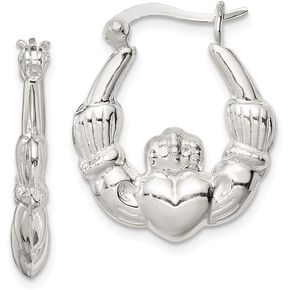 925 Sterling Silver Claddagh Hoop Earrings (22mm x 21mm)