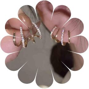 Yheakne Boho Claw Stud Earrings Gold Cz Multi Hoop Earrings Crystal Needle Claw Earrings Rhinestone Huggie Illusion Earrings Jewelry for Women and Girls Gifts