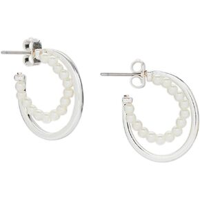Lucky Brand Women's Pearl High Shine Hoop, Silver, One Size