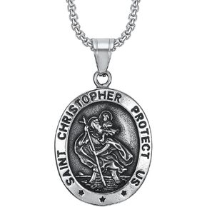 Jude Jewelers Retro Vintage Stainless Steel Saint Christopher Protect Us Holy Cross Religious Pendant Necklace