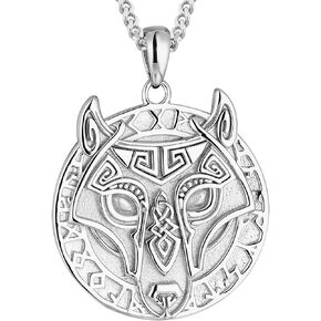 LQXY 925 Sterling Silver Viking Wolf Head Pendant Necklace for Men Women