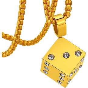 WELRDFG سلسلة رجالية مطلية بالذهب عيار 18 قيراط من الفولاذ المقاوم للصدأ قلادة بتصميم قلادة النرد المحظوظ الأسود ... in Kuwait