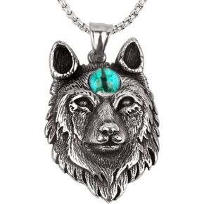 Wolf Head Necklace for Men & Women - Pendant (1-4/5" x 1-1/5") with Couple Chains (20" + 24") - Stainless Steel - Halloween Costume Accessories Jewelry