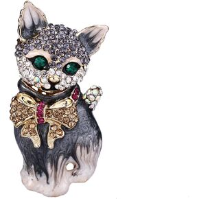 EVER FAITH Austrian Crystal Lovely Plump 3D Bowknot Cat Brooch Enamel Pet Animal Kitten Brooches Dress Suit Sweater Scarves Accessoriesfor Women Girls