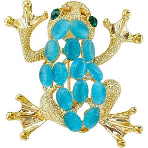 Navachi 18k Gold Plated Oval Opal Crystal Frog Brooch pins