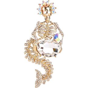 EVER FAITH Rhinestone Crystal 4.2 Inch Halloween Skull Mermaid Brooch Pin