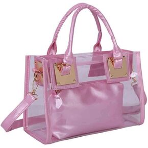 Rullar Women 2 Pcs Small Clear Tote Beach Shoulder Top-handle Bag PVC Transparent Satchel Handbag Purse