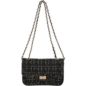 Women's Tweed Purses and Handbag PU Leather Woolen Chain Satchel Shoulder Bags Totes Crossbody Underarm Bag Clutch