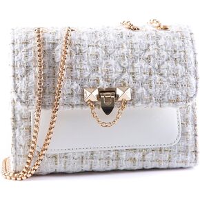 Women's Tweed Purses and Handbag PU Leather Woolen Chain Satchel Shoulder Bags Totes Crossbody Underarm Bag Clutch