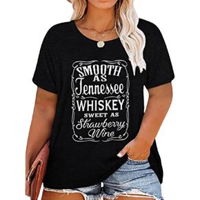 Plus Size Smooth As Tennessee Whiskey Sweet As Strawberry Wine Shirt Womens V-Neck T Shirts Country Music Short Sleeve Tees